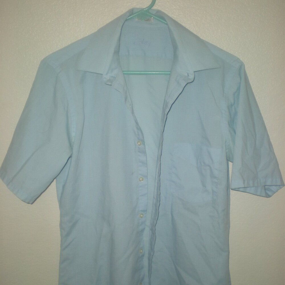GENTRY Men's  Vintage Shirt  Button  Size 15" Fitted Short Sleeve Blue